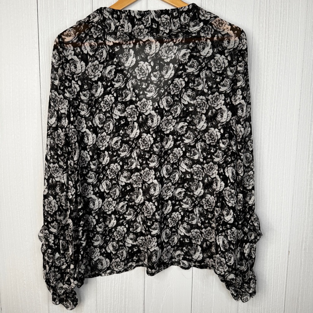 PAIGE Black and White Silk Floral Blouse - Picture 7 of 8